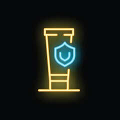 Neon sign of sunscreen providing uv protection with shield icon, glowing on black brick wall