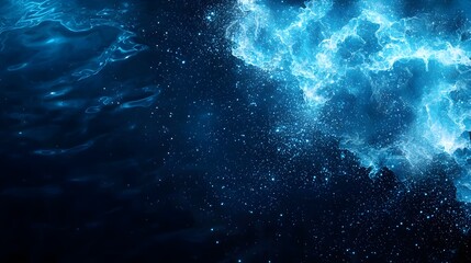 Abstract Blue Water Texture with Glowing Particles