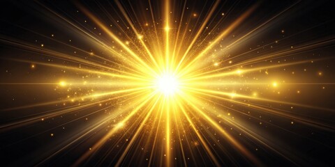 Naklejka premium Glowing aura with golden burst and light starburst against a dark background, symbolizing energy and positivity, aura