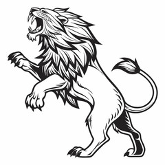 Aggressive lion ready to attack with claws, isolated white