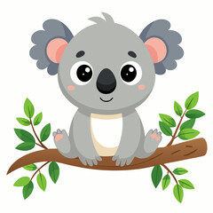 Obraz premium cute grey koala perch on tree branch, isolated white