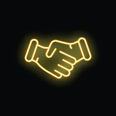 Neon icon of two business people shaking hands, concept of deal, partnership or agreement