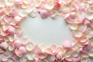 Obraz premium Pastel pink rose petals scattered on a soft white background, pink flowers, gentle colors, nature-inspired