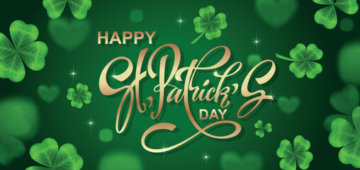 Happy Saint Patrick's day handwritten lettering typography. Hand drawn design elements. Logos and emblems for invitation, card. Vector illustration.