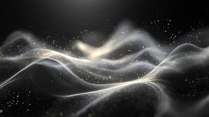 an abstract background featuring soft, undulating waves of light against a dark backdrop, resembling a digital landscape.