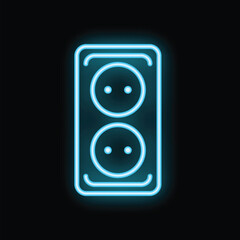 Neon sign showing an electrical wall socket with two round holes for plugging in devices