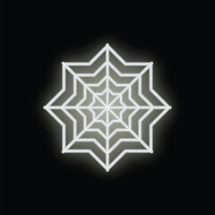 White neon sign is glowing on a black background, showing an eight pointed star shape, perfect for a concept of decoration, celebration or nightlife