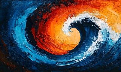 Abstract swirling ocean wave painting, fire and water, energy, nature art, background