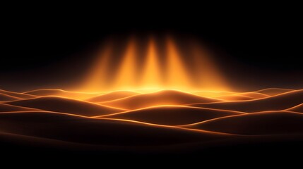 Abstract Orange Glowing Waves Dark Background