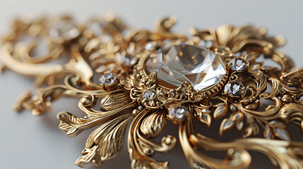 Obraz premium Gold and Crystal Hair Clip Designed For Elegant Clothing and Accessories On White Background