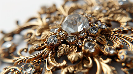 Gold and Crystal Hair Clip Designed For Elegant Clothing and Accessories On White Background