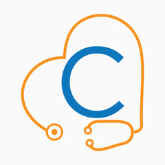 Initial Letter C Health Care Logo Concept With Stethoscope Symbol Vector Template