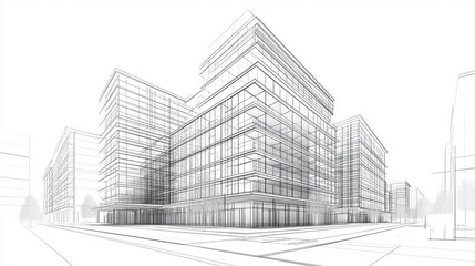 Fototapeta premium Contemporary architectural sketch with pencil and markers of a house facade of creative urban architecture using abstract lines and modern design elements. 