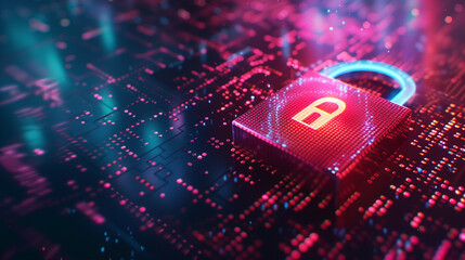 Digital Padlock Secure Encryption Technology Data Protection Cybersecurity Concept Abstract Illustration with Colorful Lights and Patterns