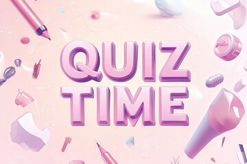 A minimalistic design featuring the text QUIZ TIME in large, sleek letters, set against a background of soft gradients and subtle icons, creating a calm yet engaging quiz invitation