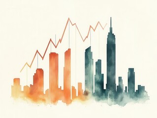 Fototapeta premium Abstract city skyline with financial growth chart illustration.
