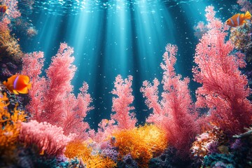 Fototapeta premium Vibrant underwater scene featuring colorful coral and tropical fish.