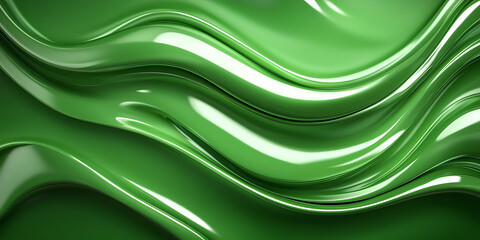 Fototapeta premium Modern illustration with green liquid background. Abstract shiny wave design background. 3D illustration. copy space