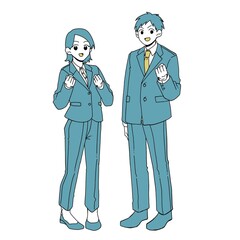 応援してる女性会社員と男性会社員