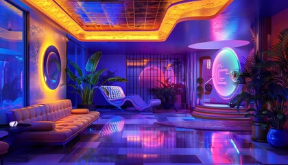 A digital artwork blending vibrant 80s colors with modern design, evoking a nostalgic feel