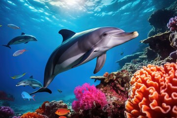 Fototapeta na wymiar Dolphins swimming dolphin ocean underwater.