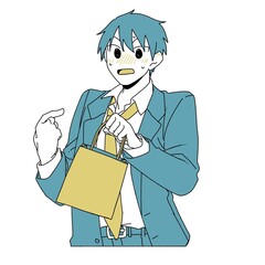 プレゼントを貰って照れている男子高校生