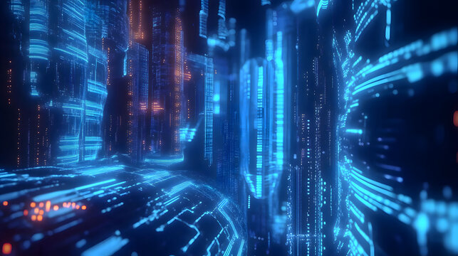 Exploring a futuristic digital landscape generated by artificial intelligence technology. Generative AI