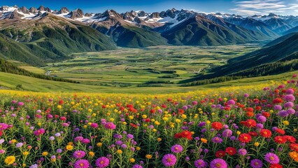 Obraz premium nature landscape mountain flower field tree