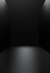 Dark hallway with a white wall in the background. The hallway is empty and the light is coming from the wall dark room with light coming from the ceiling

