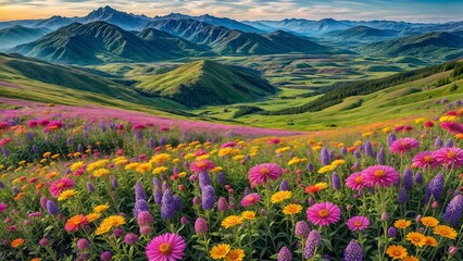 nature landscape mountain flower field tree