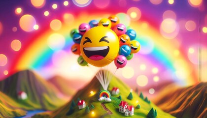 Smiling emoji happy and cheerful, representing summer vibes, joy, and fun in a cute cartoon style.