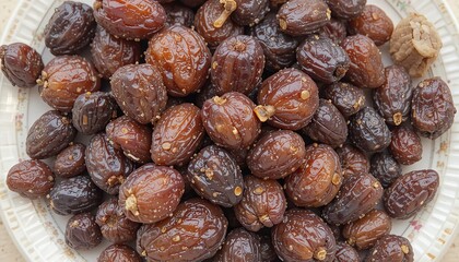 Obraz premium Sweet Brown Dates Delicious Dried Fruit Snack Food Healthy Organic Natural Energy Rich Tasty Delectable Gourmet Dessert Treat Appetizer Culinary Photography Image Food Background Texture Meal Dish 