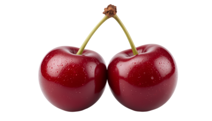 set of two fresh red cherries isolated on white background

