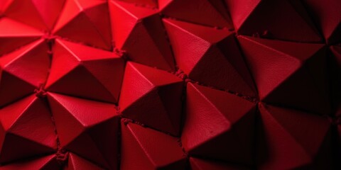 Fototapeta premium Intimate view of crimson leather, featuring intricate triangular patterns in rich hues. Diagonal arrangement highlights texture, creating depth from largest to smallest triangles