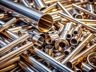 Stainless Steel Scrap Pipes on Sheet Background Close-up Macro