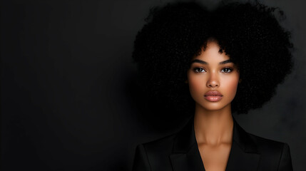 Confident woman, dark background, studio portrait, beauty