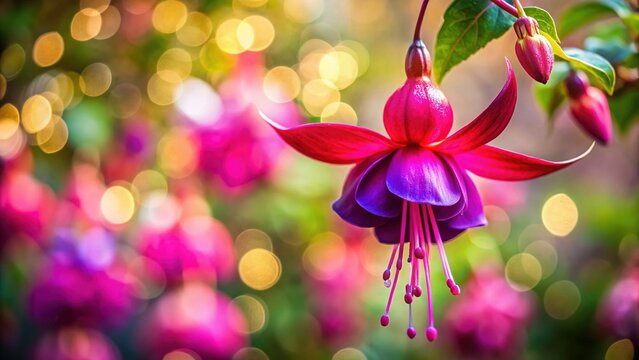 Stunning Flor Fucsia Blossom Displaying Vibrant Hue Against Blurry Background