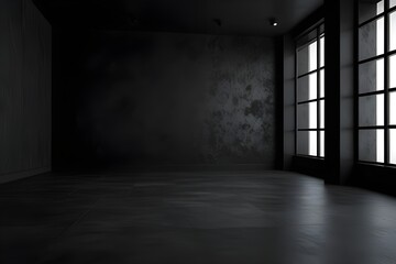 Room black floor is made of dark plaster for interior decoration .used as background studio wall for display your products. Generative AI