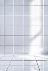  Luxury porcelain interior repeat pattern  white modern glossy ceramic square tiles background texture transparent overlay. Kitchen or bathroom wall 