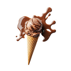 Delicious Chocolate Ice Cream Cone with Melted Drizzle, Transparent Background, Ai Generative Images