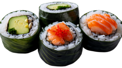 Various Asian cuisine dishes isolated on a clean PNG background, featuring a variety of vibrant flavors and traditional food items, ideal for restaurant menus, culinary design projects, and cultural f