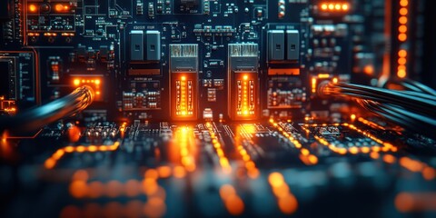 Obraz premium Illuminated Circuit Board: A Glowing Technological Marvel