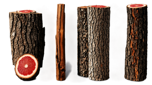 Detailed tree bark texture isolated on a clean PNG background, featuring intricate lines and natural imperfections, perfect for organic designs, nature-themed backgrounds, and rustic texture visuals.