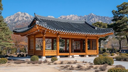 Serene Korean Pavilion with Mountain Views