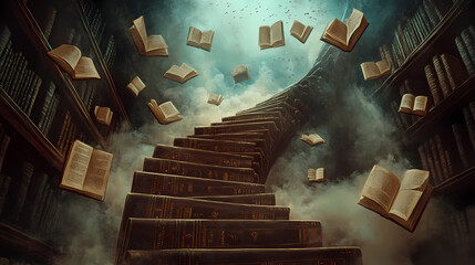 Magical book staircase to wisdom