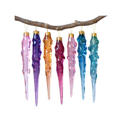 Colorful Glass Wind Chimes Hanging from a Branch Isolated on Transparent Background