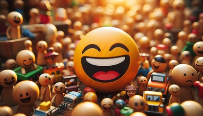 Smiling emoji happy and cheerful, representing summer vibes, joy, and fun in a cute cartoon style.