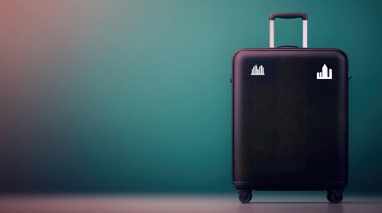 Stylish Black Suitcase with Urban Icons Design