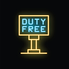 Brightly glowing neon duty free sign on a dark background