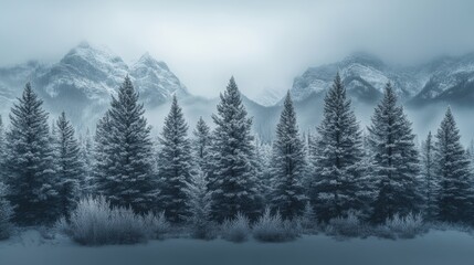 Fototapeta premium Trees covered by heavy snow in winter forest